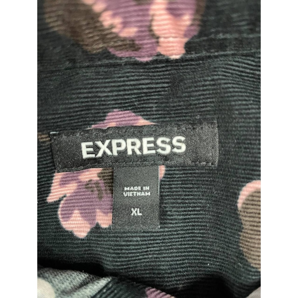 Express Corduroy Button Down Shirt Mens XL Black Floral Long Sleeve Stretch - Picture 4 of 10